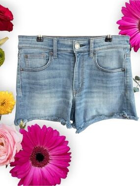 American Eagle Outfitters Hi-Rise Shortie Light Blue Frayed-Hem Denim Shorts